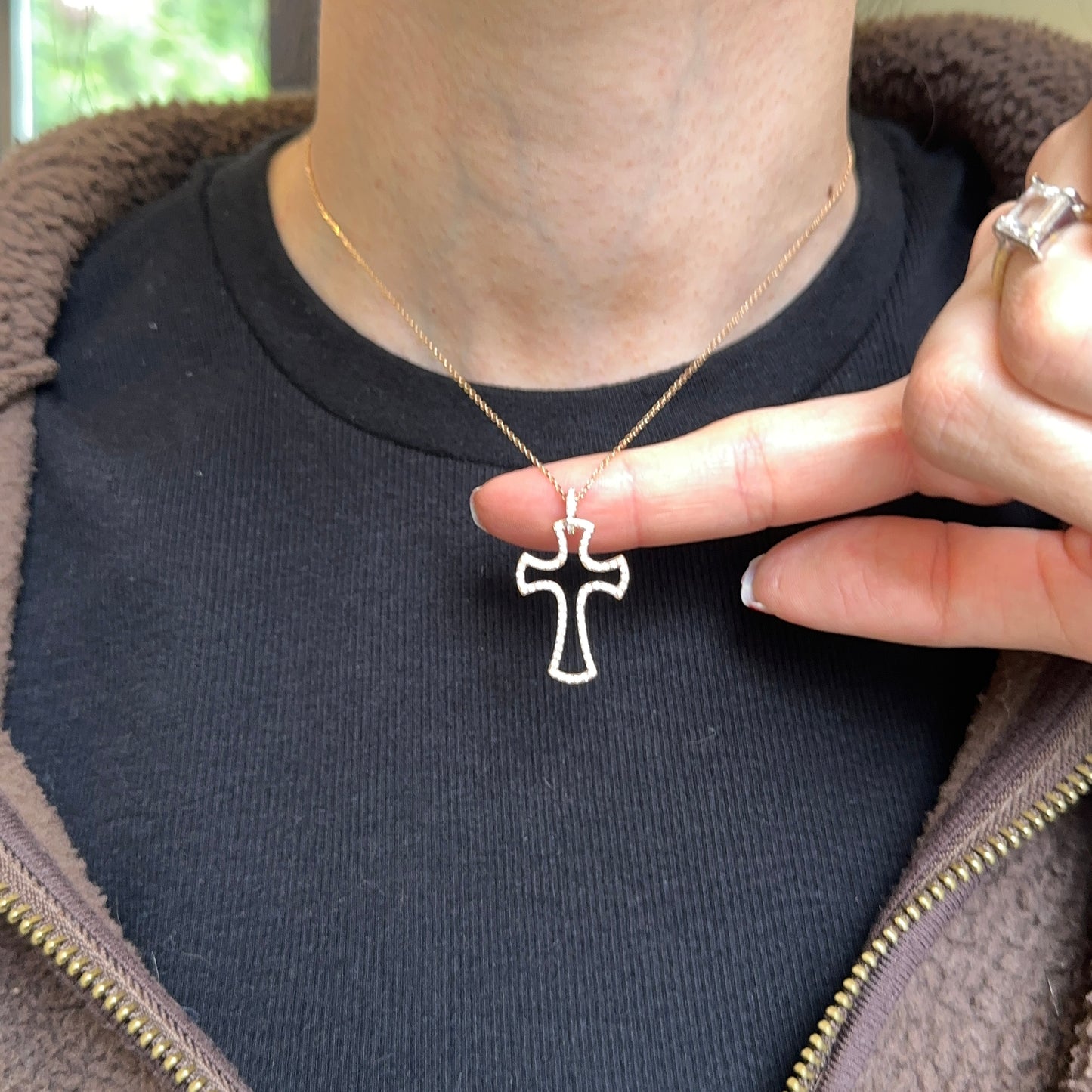 Estate 14KT Rose Gold Pave Diamond Cross Pendant Charm