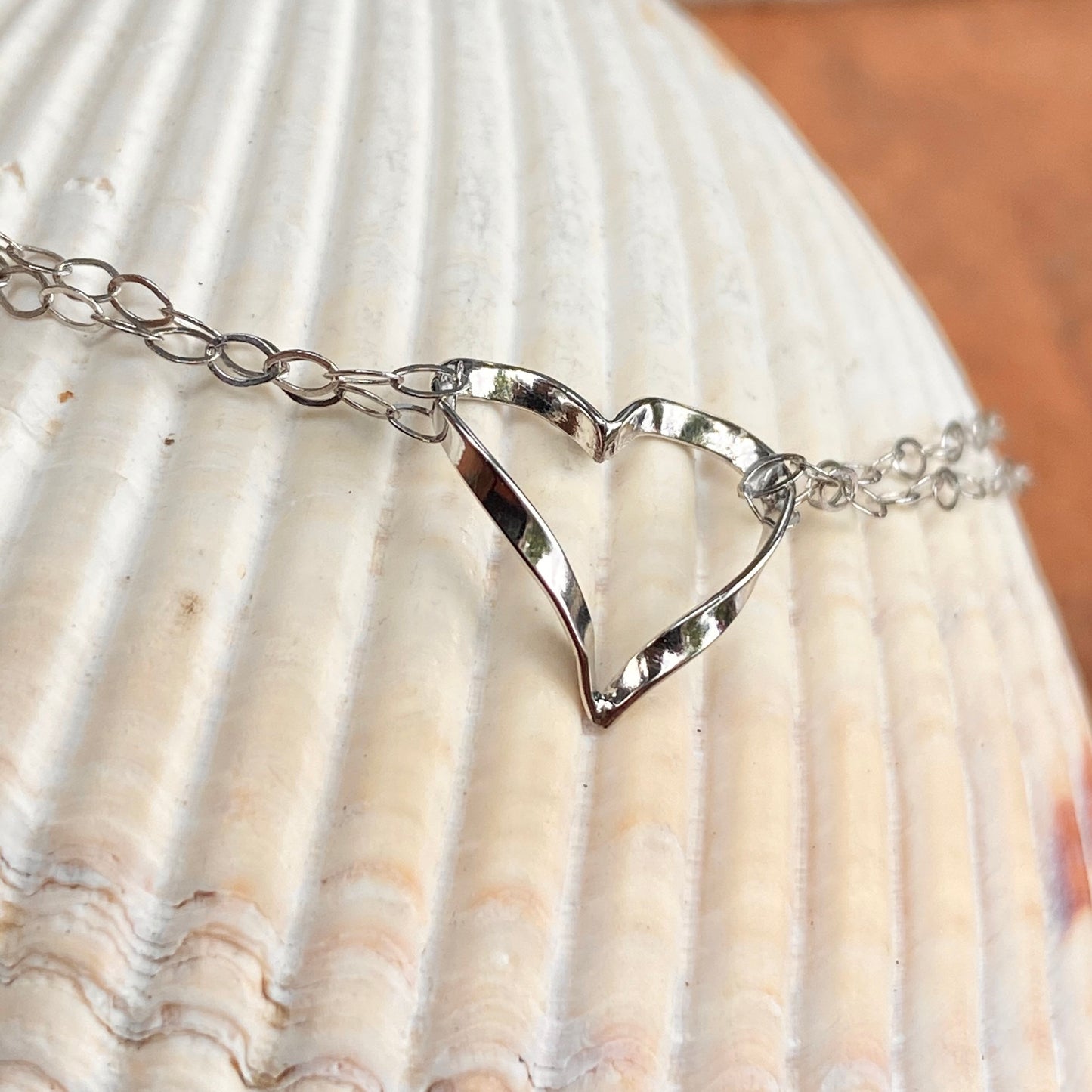 14KT White Gold Double Open Link Chains Heart Anklet