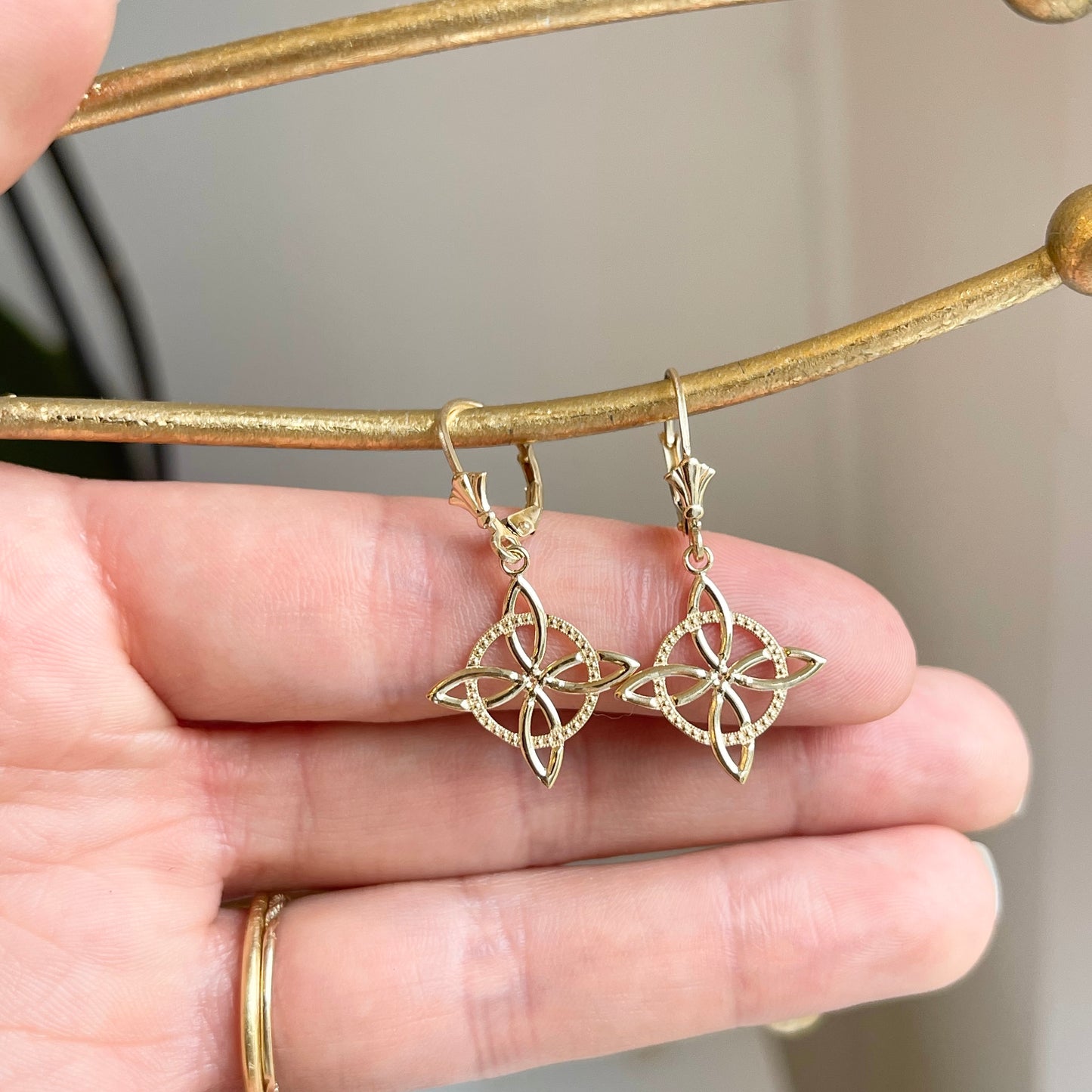 14KT Yellow Gold Celtic Eternity Knot Lever Back Earrings