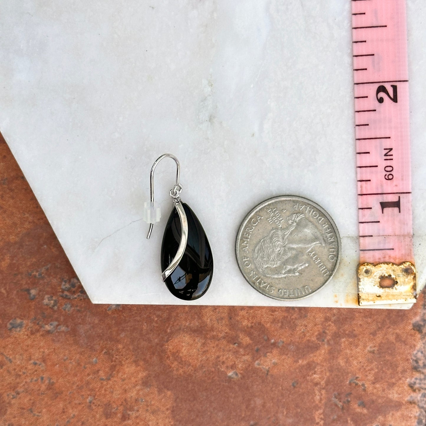 Sterling Silver Black Onyx Teardrop Dangle Earrings