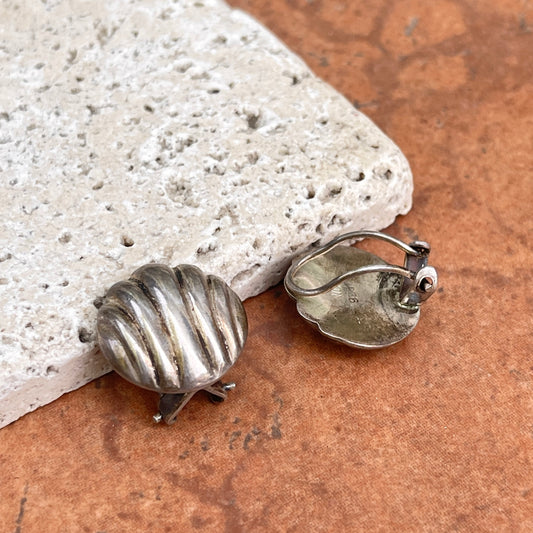 Vintage Patina'd Sterling Silver Corrugated Clip-On Earrings