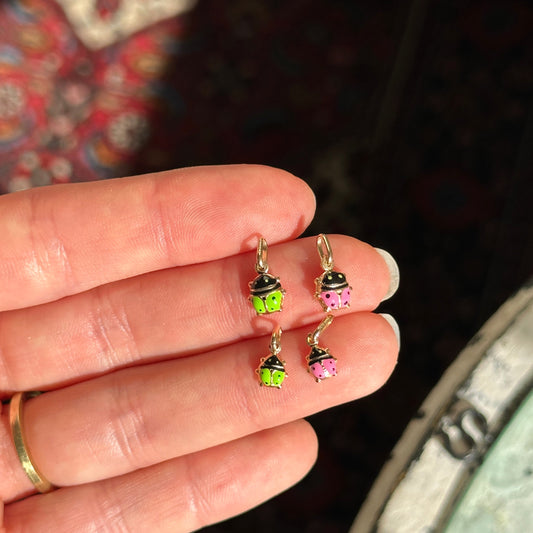 14KT Yellow Gold Mini Lime Green Ladybug Pendant Charm 7mm