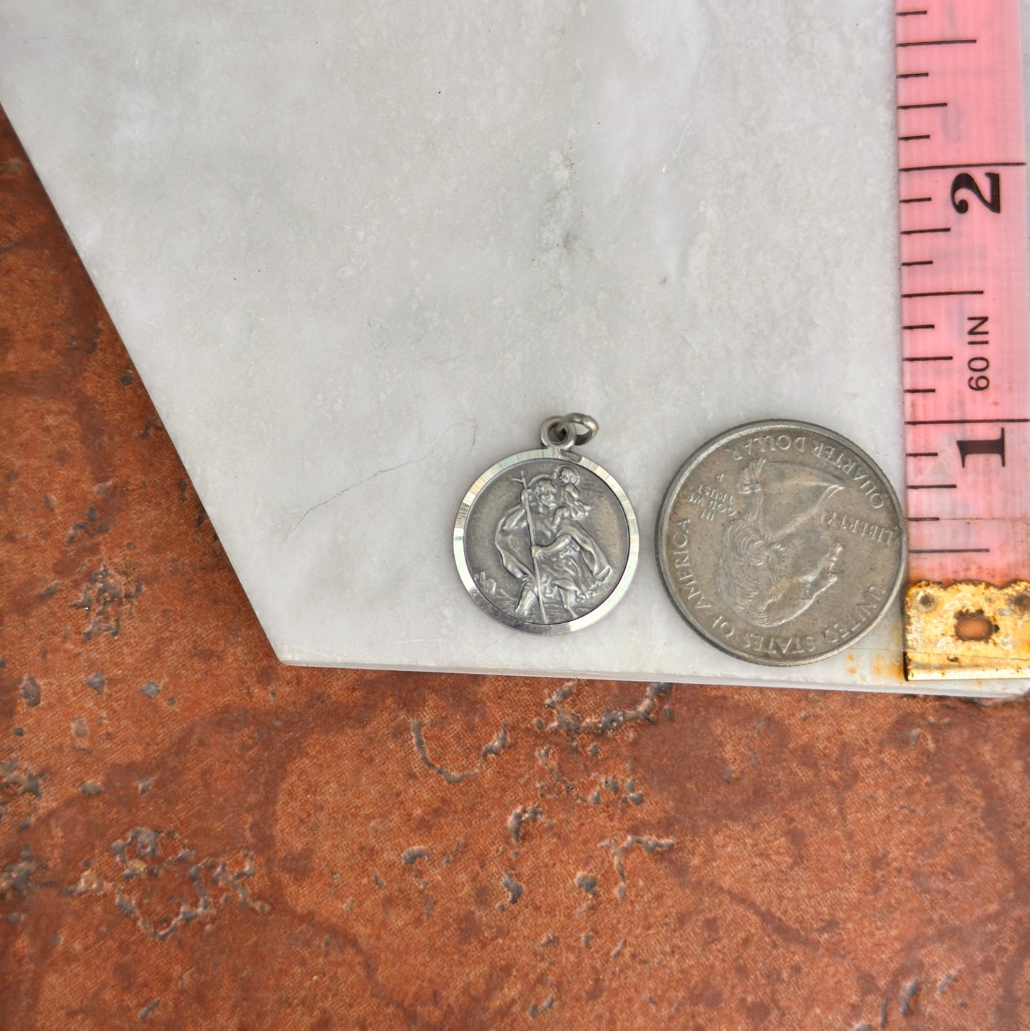 Sterling Silver St Christopher Round Medal Pendant 18mm