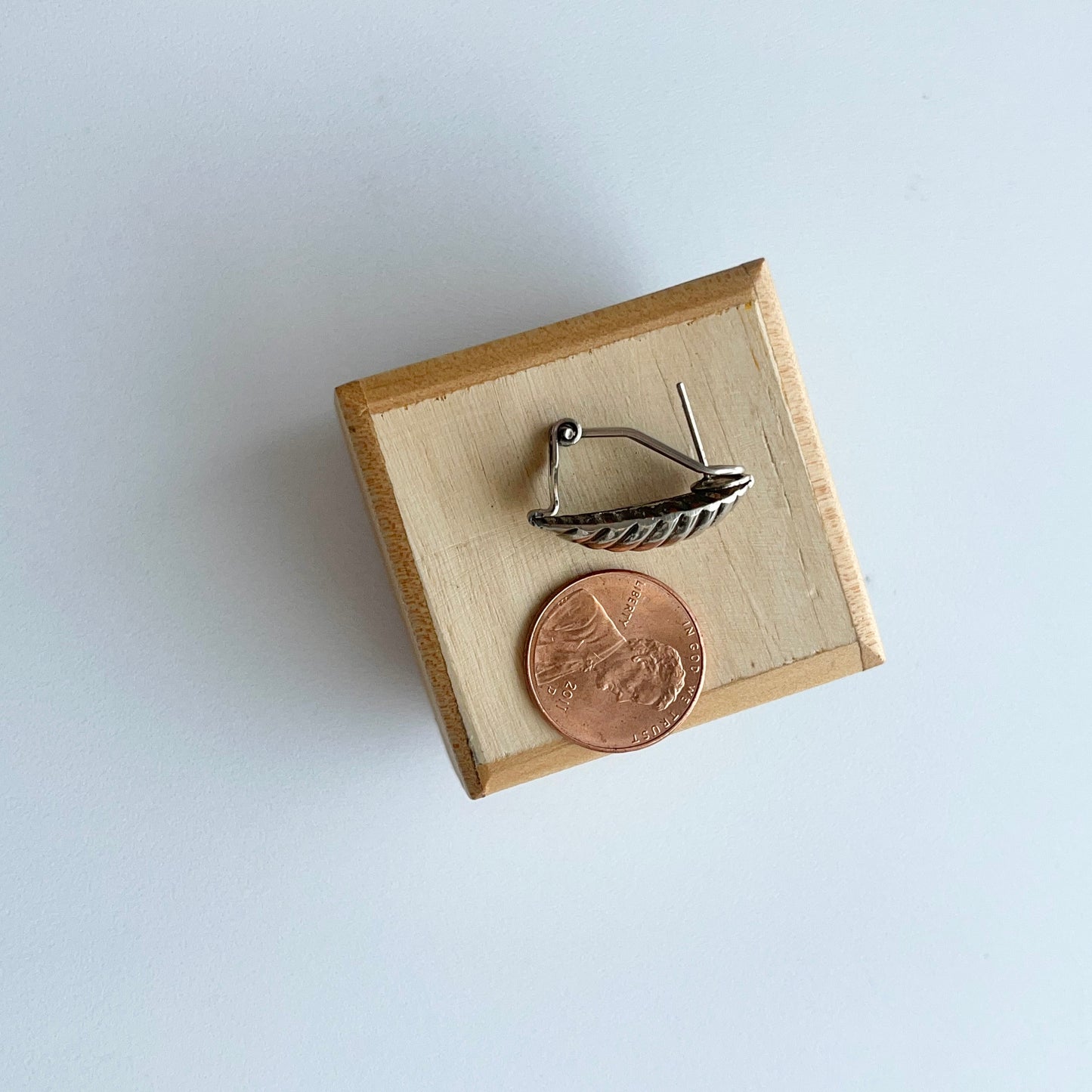 Estate Patina'd Silver Tone Corrugated Earrings