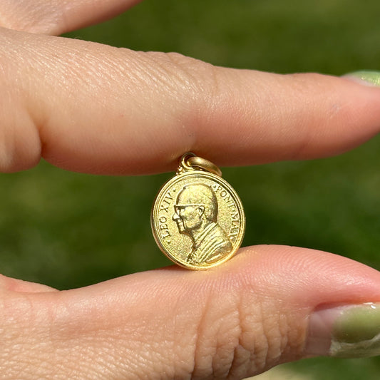 14KT Yellow Gold Pope Leo XIV Round Medal Matte Pendant 14mm
