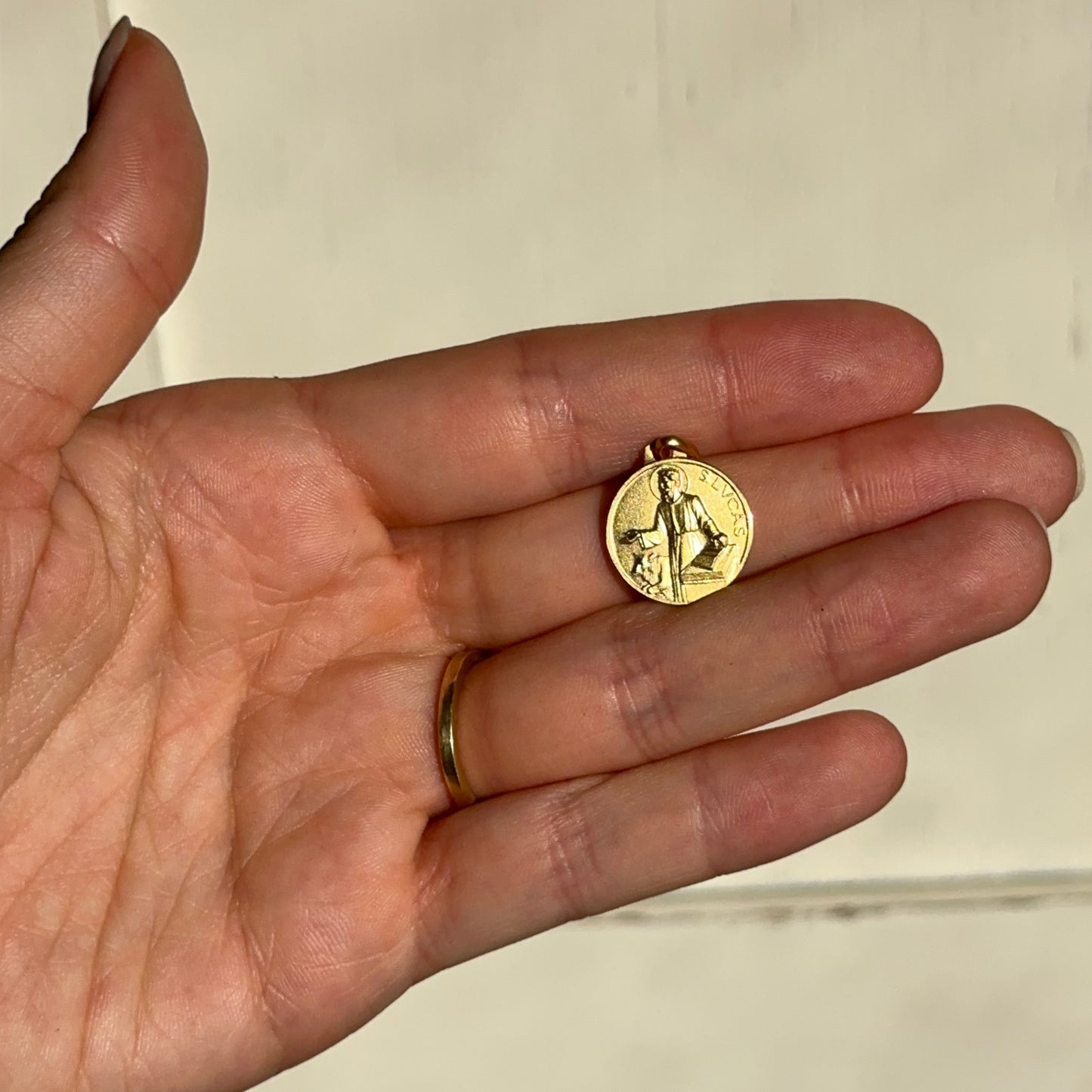 14KT Yellow Gold Matte St Luke Round Medal Pendant 16mm