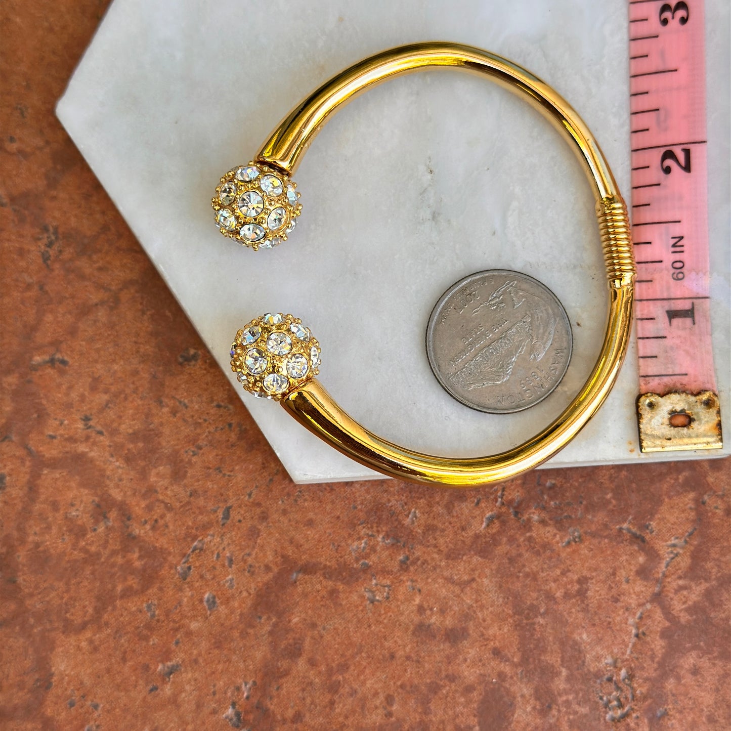 Yellow Gold-Plated Kenneth Jay Lane Crystal Removeable Ball Spring Cuff Bracelet