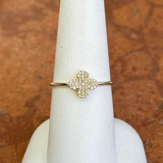 14KT Yellow Gold Round Diamond Clover Ring