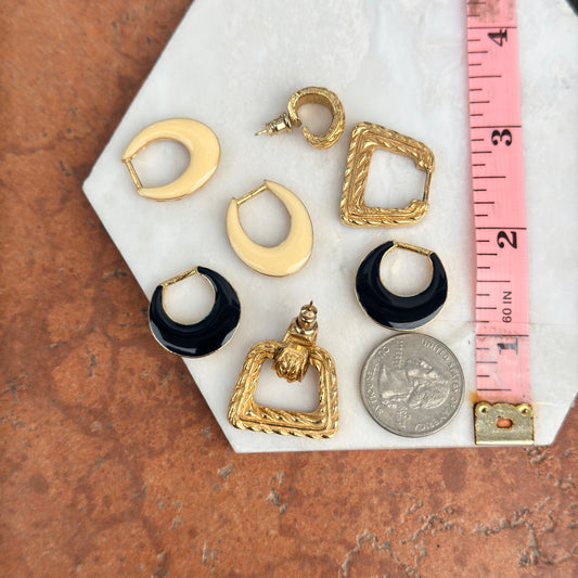 Vintage David Hill Gold-Tone Enamel Door Knocker Earrings + Charms Set