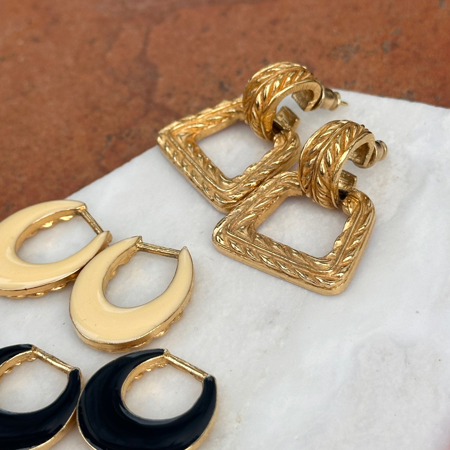 Vintage David Hill Gold-Tone Enamel Door Knocker Earrings + Charms Set