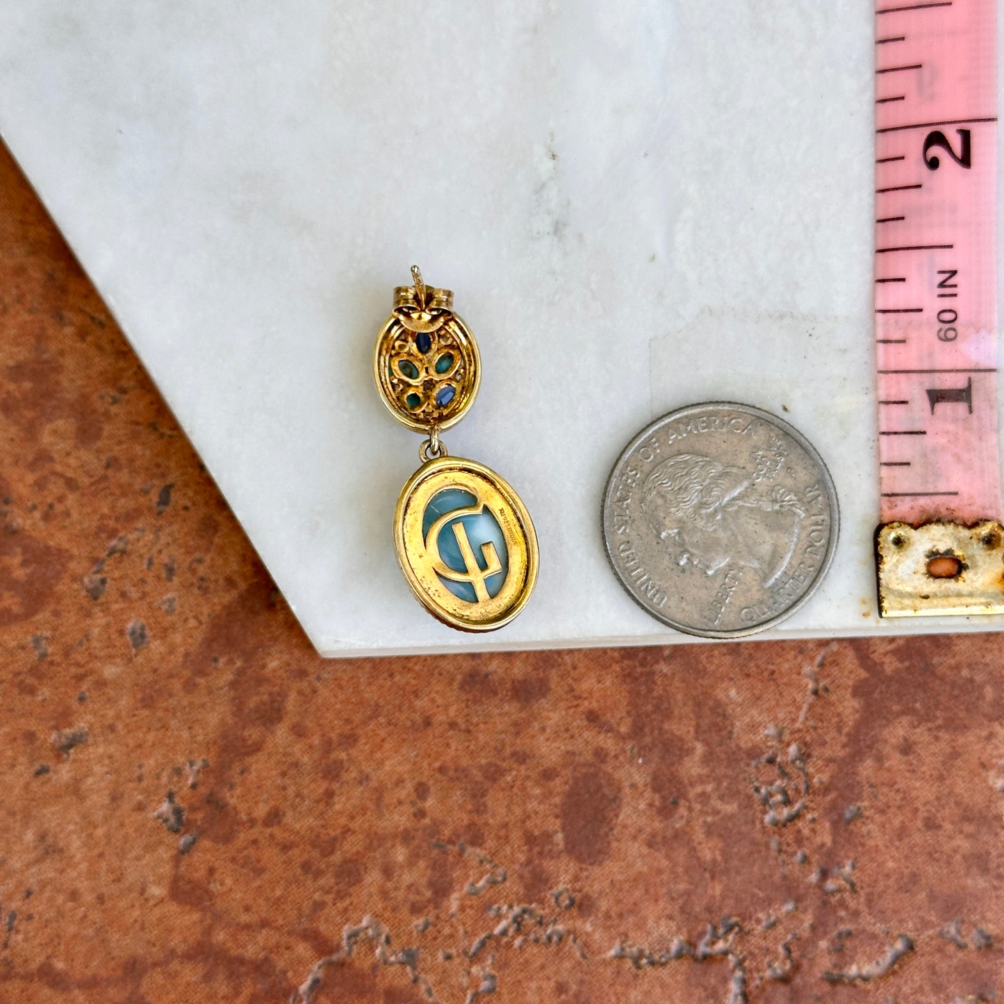 Yellow Gold-Plated Larimar, Kyanite, Sleeping Beauty Turquoise and Cubic Zirconia Drop Earrings