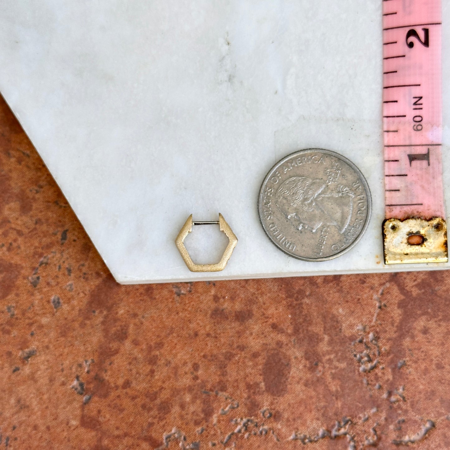 14KT Yellow Gold Brushed Round Diamond Geometric Huggie Earrings