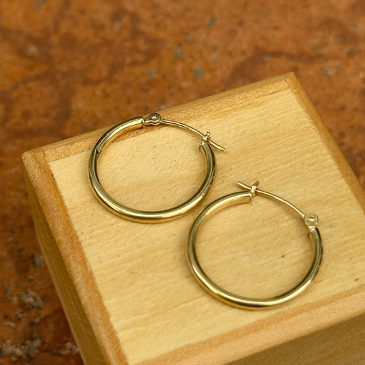 14KT Yellow Gold 2mm Tube Hoop Earrings 20mm - LSJ