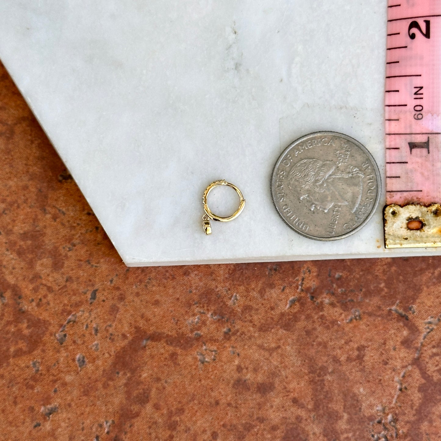 14KT Yellow Gold Small Round Diamond Huggie Hoop Dangle Earrings