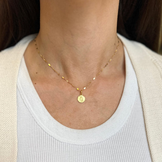 18KT Yellow Gold Matte St Michael Round Medal Pendant Charm 10mm