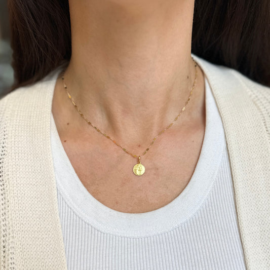 14KT Yellow Gold Matte St Rita Round Medal Pendant Charm 10mm - LSJ
