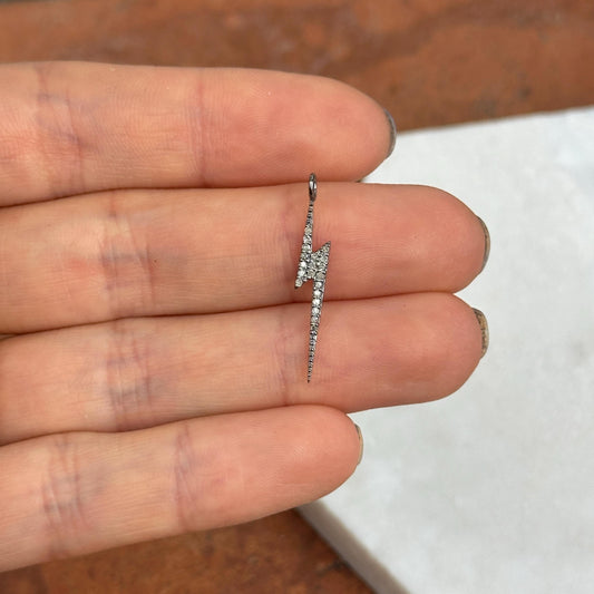 Sterling Silver Pave Diamond Lightening Bolt Pendant Charm 25mm Blackened Skinny