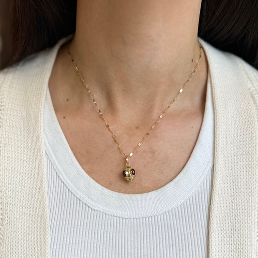 14KT Yellow Gold Oval Garnet Byzantine Drop Pendant Charm