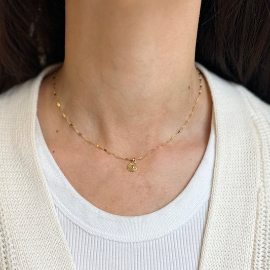 14KT Yellow Gold Mini Emerald Disc Pendant Charm