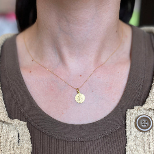 18KT Yellow Gold Matte Miraculous Medal Round Pendant 12mm