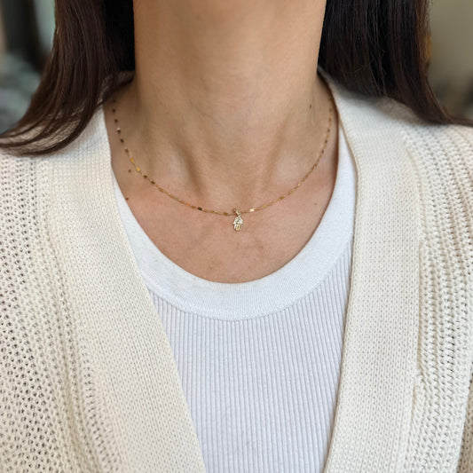 14KT Yellow Gold Mini Diamond Hamsa Pendant Charm