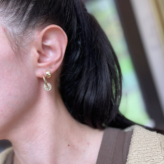 14KT Yellow Gold Diamond Celestial Star Round Disc Earring Charms