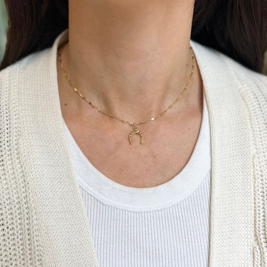 14KT Yellow Gold Stamped Horseshoe Pendant Charm 13mm