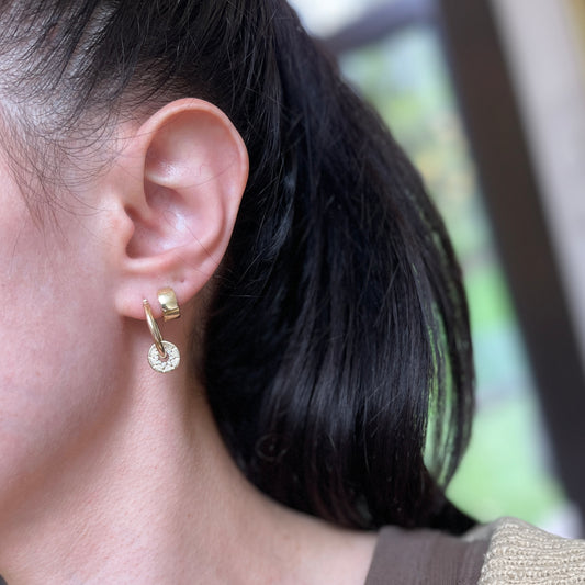 14KT Yellow Gold Diamond Celestial Round Disc Earring Charms