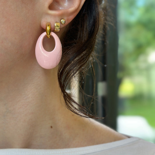 Estate Baby Pink Plastic Oval Door Knocker Earring Charms