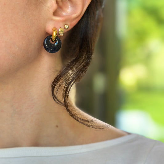 Estate Dark Blue Sparkle Round Donut Earring Charms