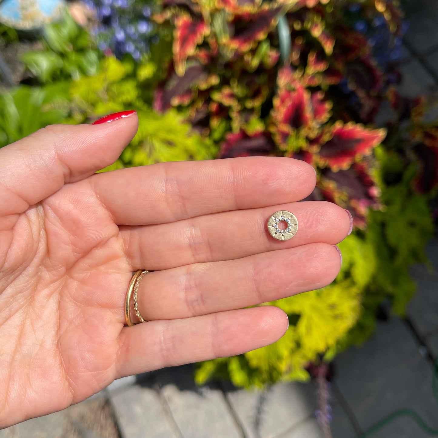 14KT Yellow Gold Diamond Celestial Round Disc Earring Charms