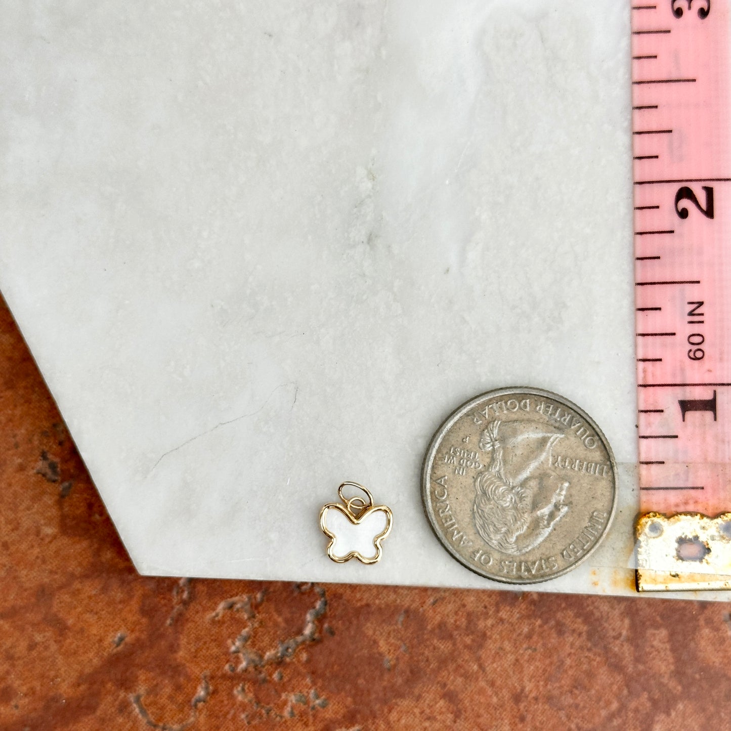 14KT Yellow Gold Mother of Pearl Butterfly Pendant Charm - LSJ
