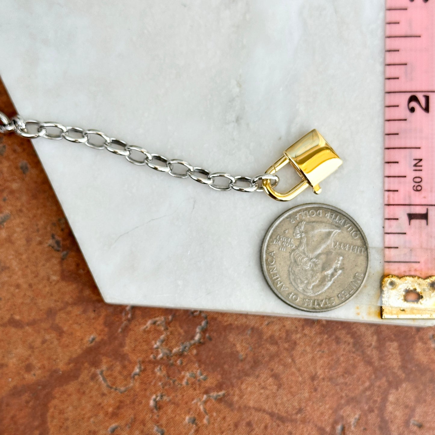 Sterling Silver + Gold-Plated Padlock Chain Bracelet