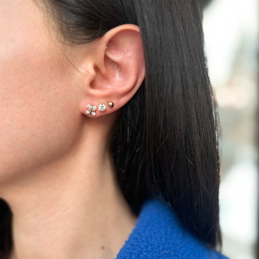 Estate 14KT Rose Gold + Diamond Floral Cluster Post Earrings