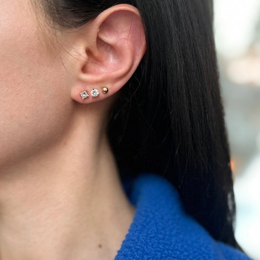 Estate 14KT Yellow Gold + Square Princess Cut Diamond Post Earrings