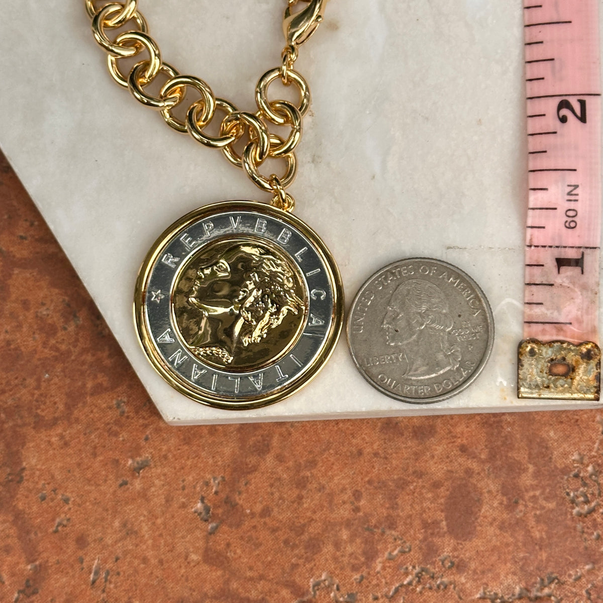Estate Gold-Tone 1000 Lire Faux Coin Chain Necklace
