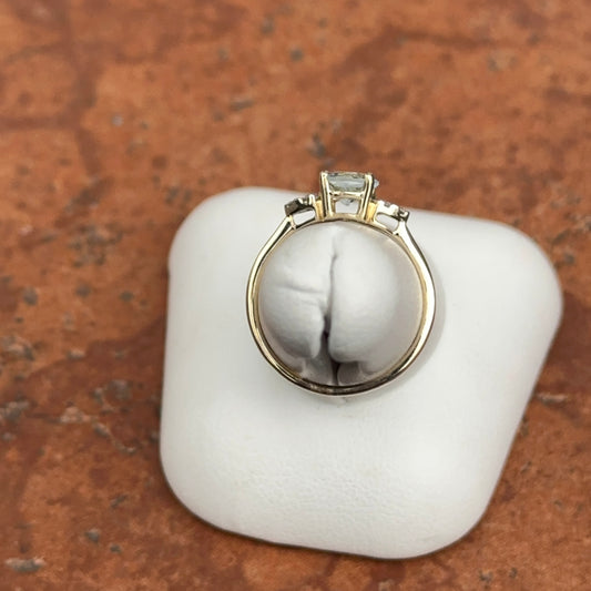 Estate 14KT Yellow Gold Round Aquamarine + Diamond Accent Band Ring