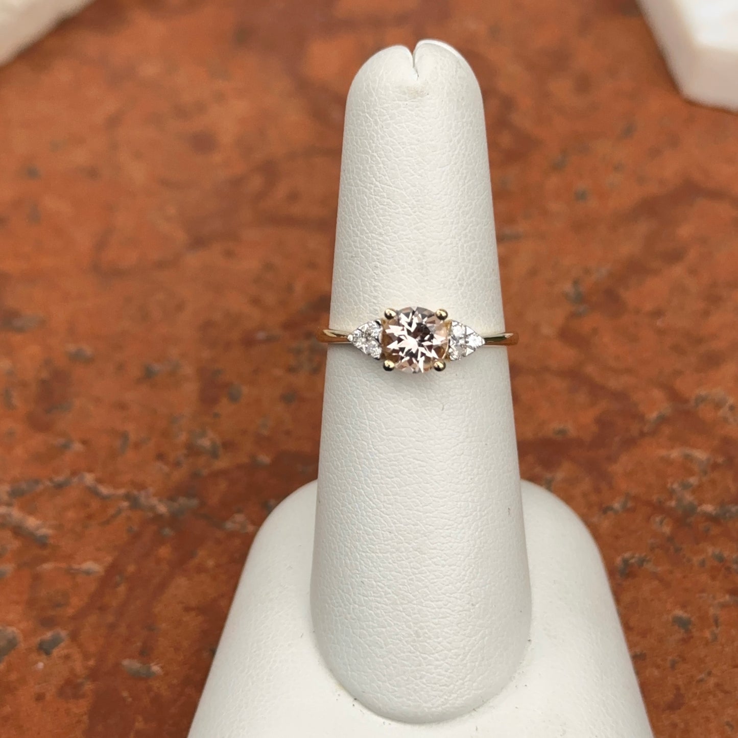 Estate 14KT Yellow Gold Round Morganite + Diamond Accent Band Ring