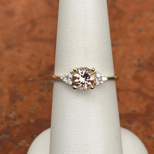 Estate 14KT Yellow Gold Round Morganite + Diamond Accent Band Ring