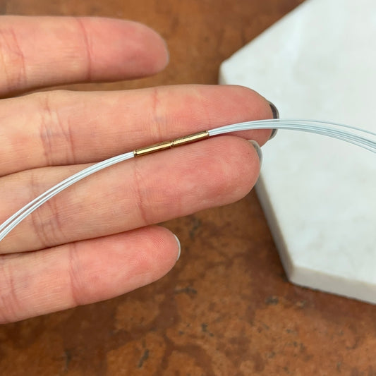 14KT Yellow Gold 7-Strand Light Blue Color Stainless Steel Wire Collar Necklace