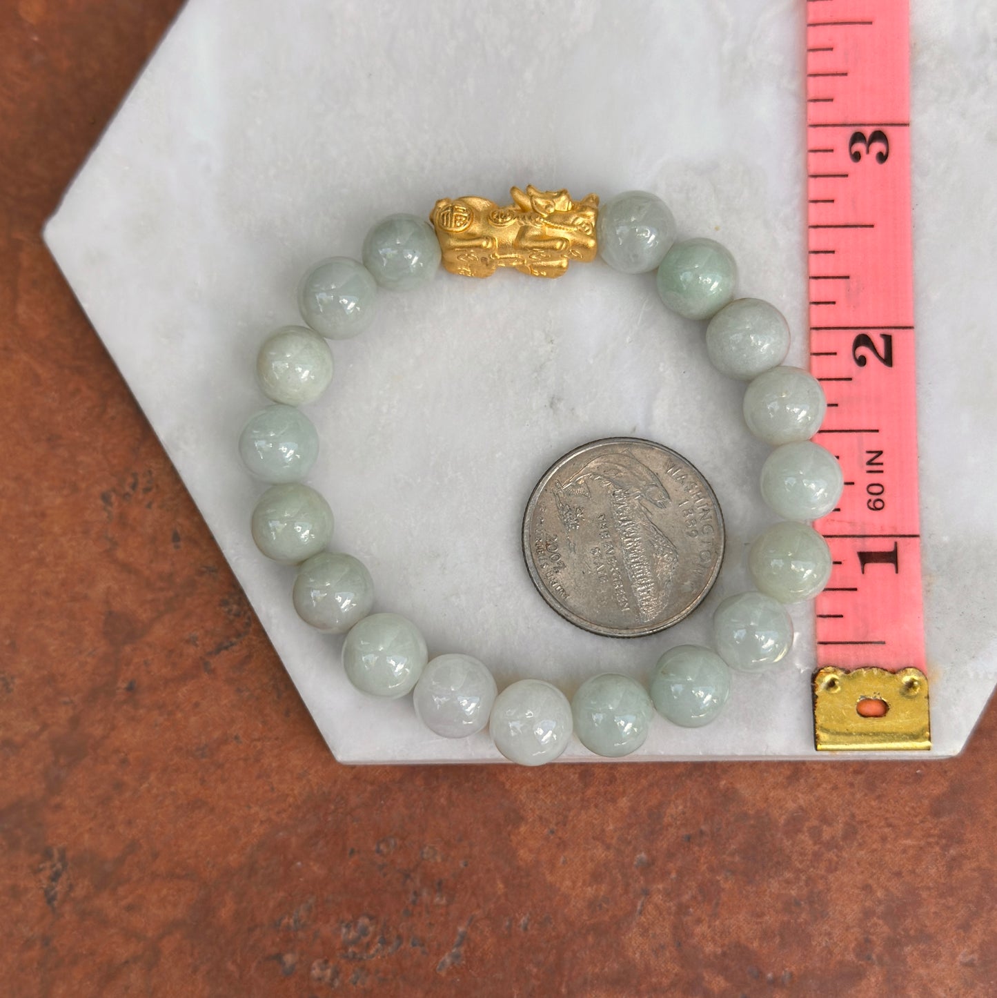 24KT yellow gold Dragon + Jade Beaded Ball Bracelet