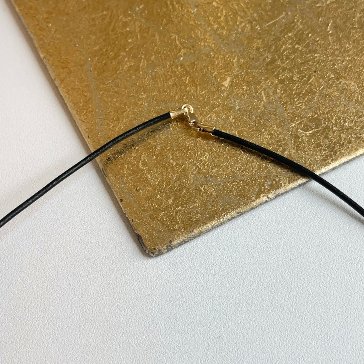 14KT Yellow Gold Black Leather Cord Necklace 1.5mm