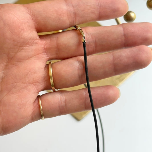 14KT Yellow Gold Black Leather Cord Necklace 1.5mm