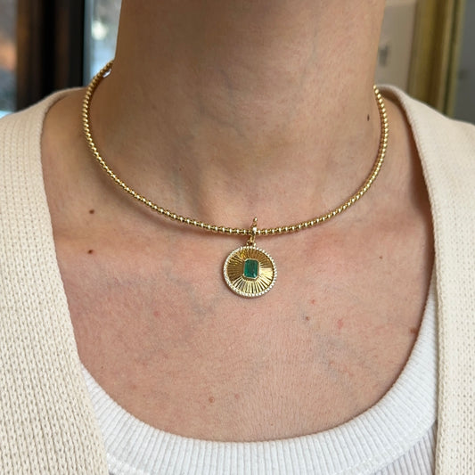 14KT Yellow Gold Emerald-Cut + Diamond Disc Pendant