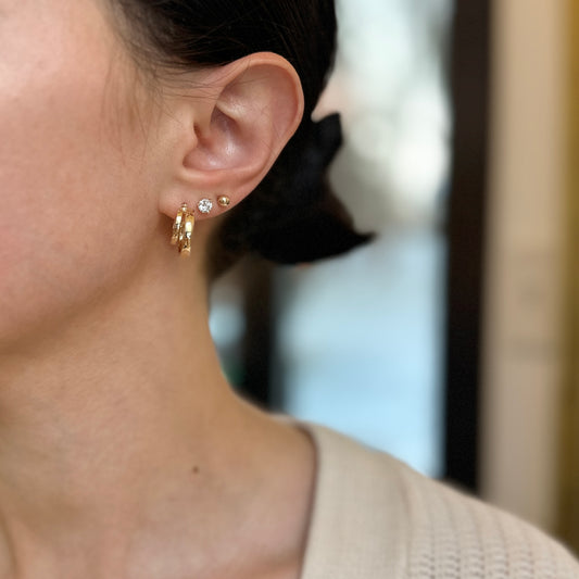 14KT Yellow Gold Double Row Huggie Hoop Earrings