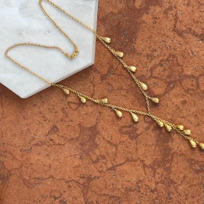 Estate 14KT Yellow Gold Matte Teardrop Dangle Lariat Chain Necklace