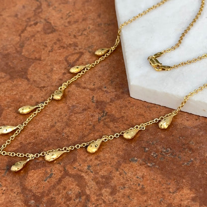 Estate 14KT Yellow Gold Matte Teardrop Dangle Lariat Chain Necklace