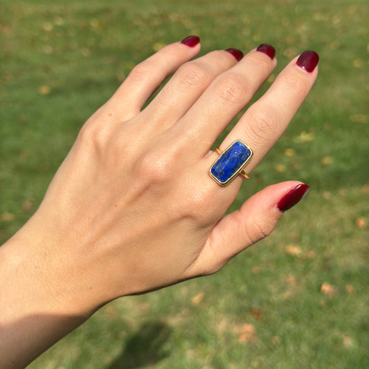 Yellow Gold-Filled Rectangular Bezel Set Lapis Lazuli Ring