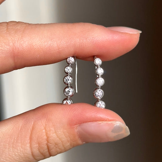 Estate 14KT White Gold Bezel Graduated Diamond Drop Earrings