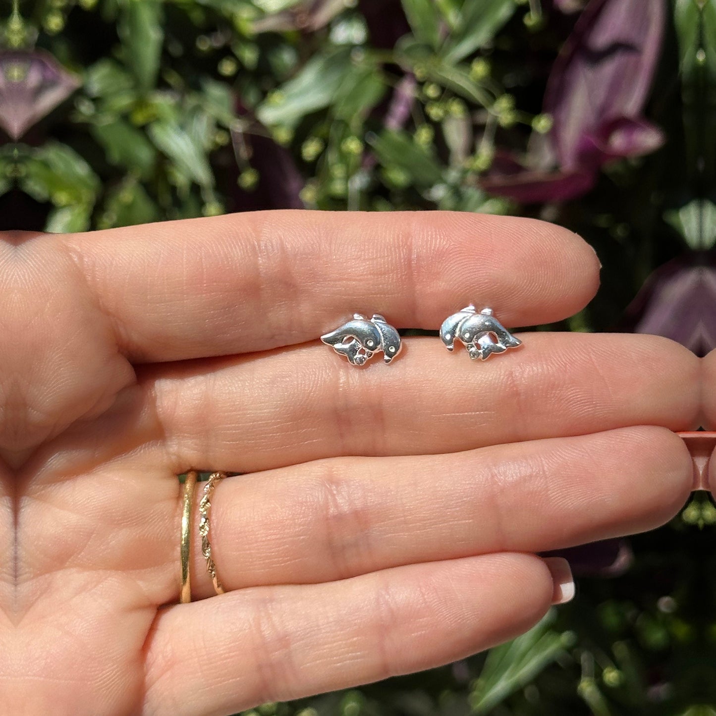 Sterling Silver Shiny Dolphin CZ Stud Earrings